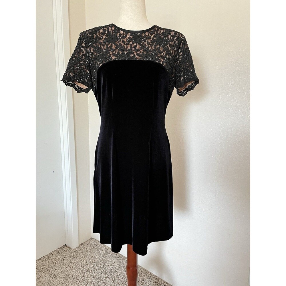 Vtg Jeffrey & Dara Evenings By Tom Barra Black Velvet Dress Sz 8 Glitter